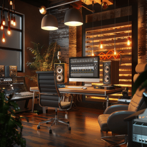 Modern podcast studio for consumer brands podcast recording.