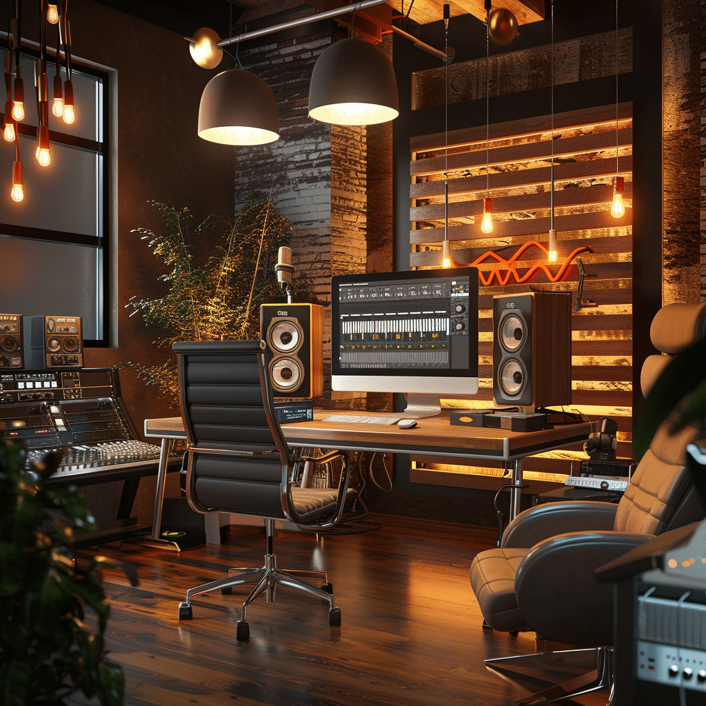 Modern podcast studio for consumer brands podcast recording.