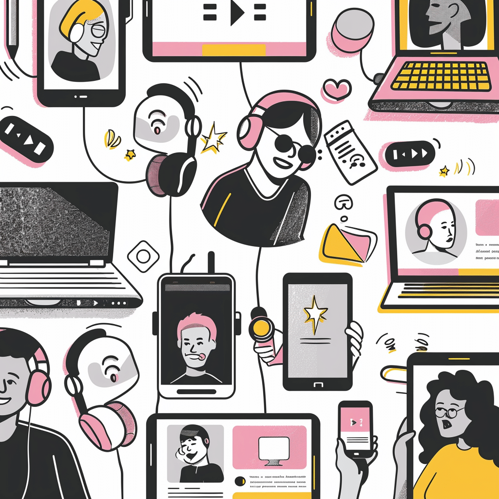 Listeners enjoying a branded podcast, depicting high engagement and brand connection.