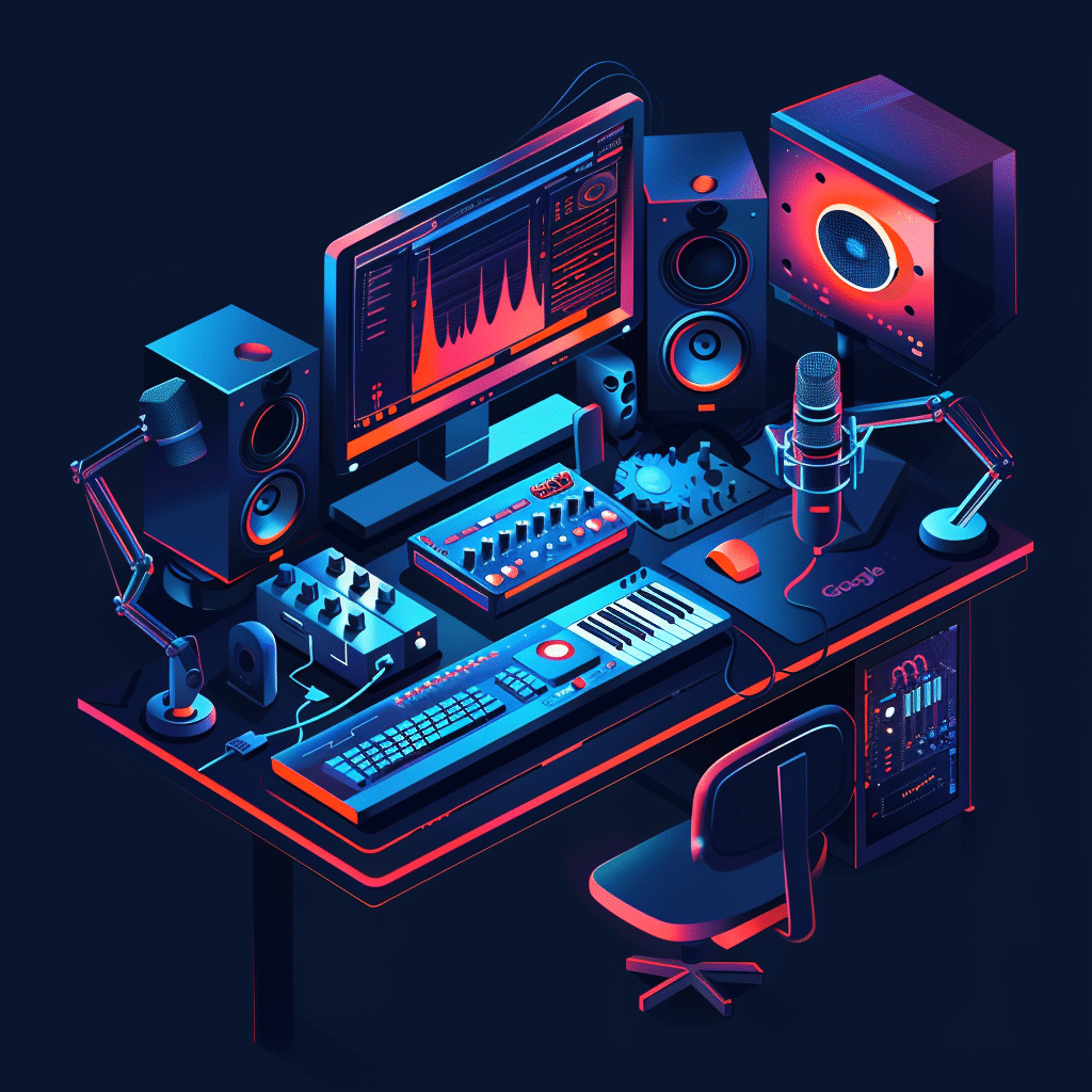 An individual in a modern office setting listening to a tech company podcast.
