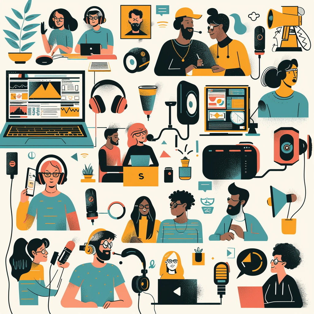 Community of employees and podcast creators connecting over shared values and goals and internal podcasting.