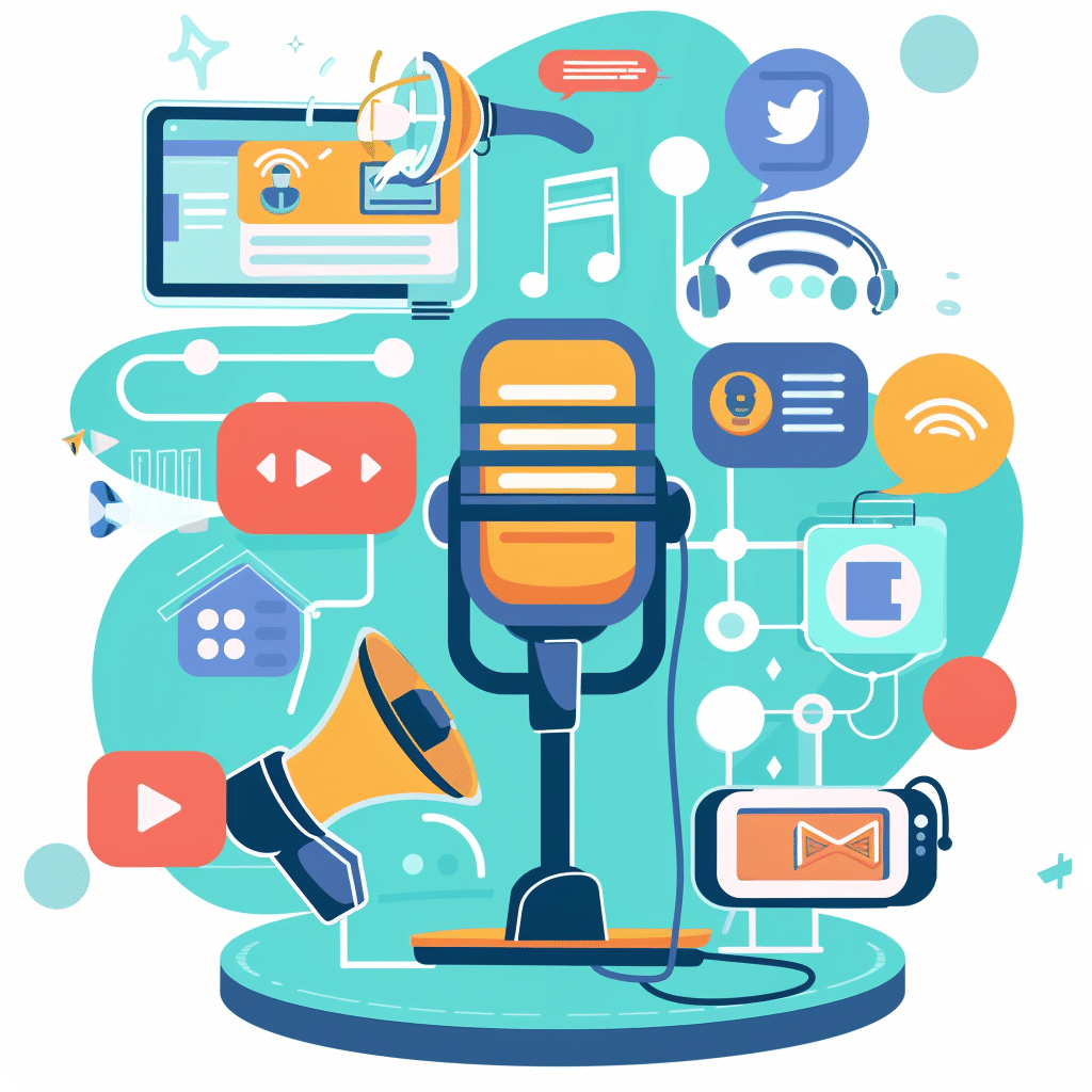 An illustration of the social media post creation process for B2B podcast content, showing planning and scheduling.