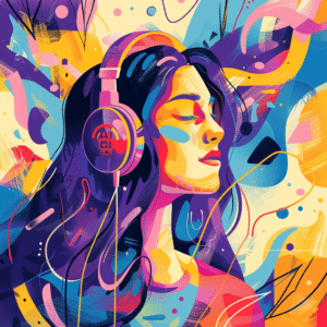 Abstract illustration symbolizing the dynamic and creative nature of Gen Z podcasts with vibrant colors and shapes.