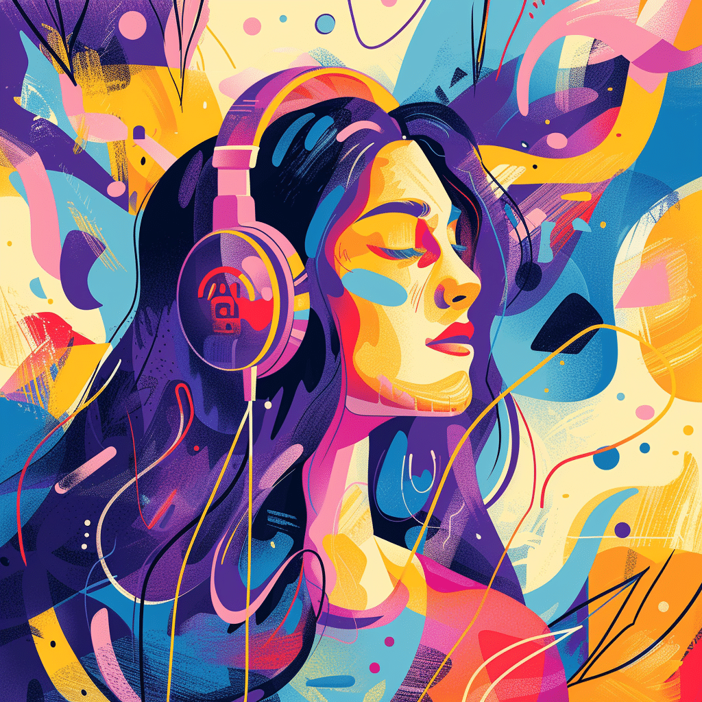 Abstract illustration symbolizing the dynamic and creative nature of Gen Z podcasts with vibrant colors and shapes.