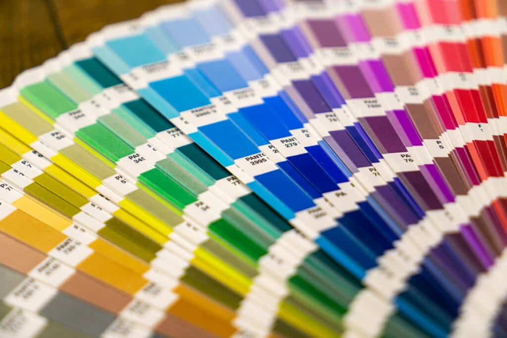 Colorful design swatches, illustrating the need for good graphic design to avoid branded podcast mistakes.