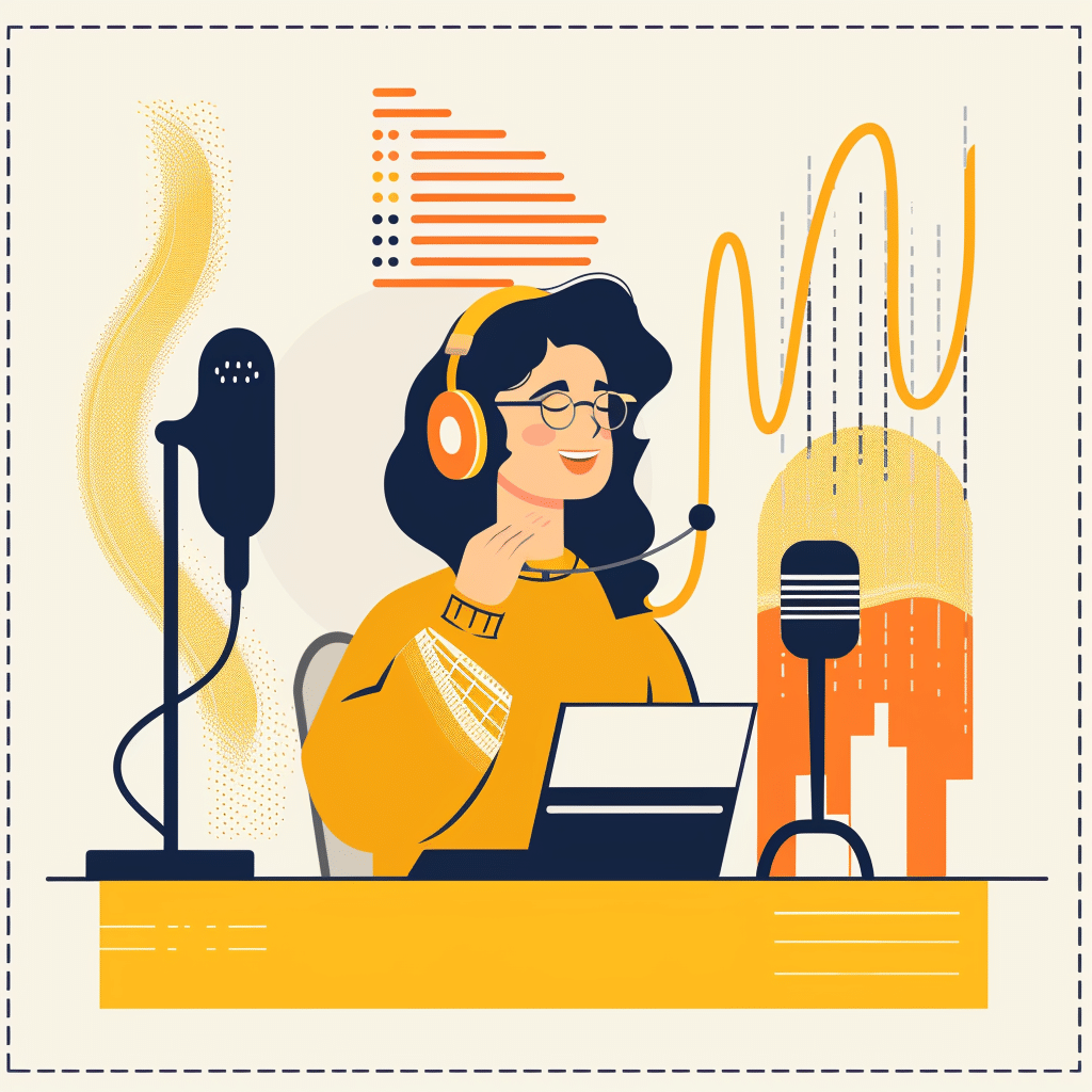Podcast host with a professional setup engaging with a diverse audience, emphasizing the importance of avoiding branded podcast mistakes through quality production and audience connection.