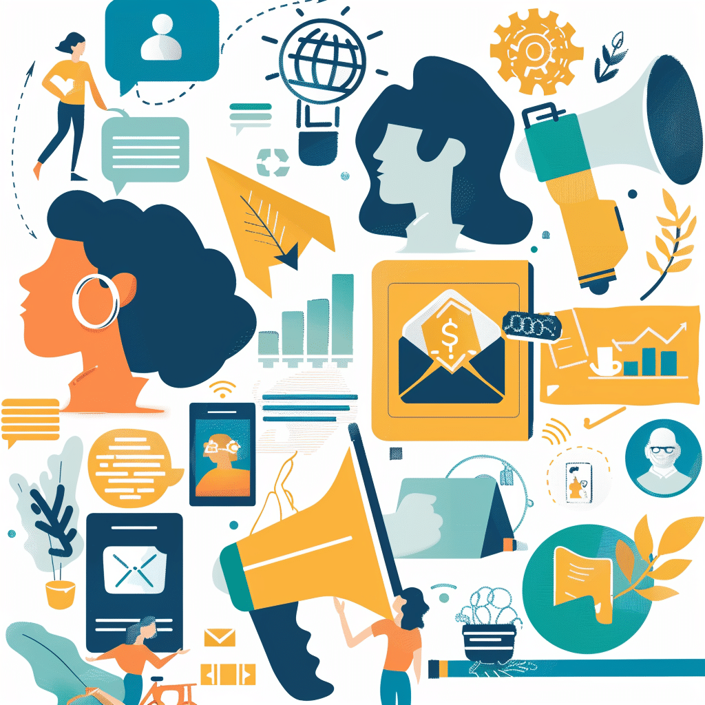 Building brand trust through content marketing, depicted with trust symbols, brand messaging, and audience engagement.