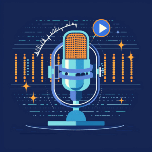 How a podcast can help your brand, depicted through audio waves, a brand logo, and engaged listeners.