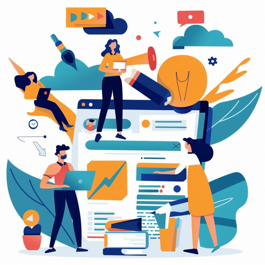 Effective content marketing depicted through concise text, digital content creation, and audience engagement.