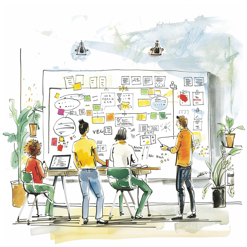 Professionals brainstorming podcast formats for business on a whiteboard.