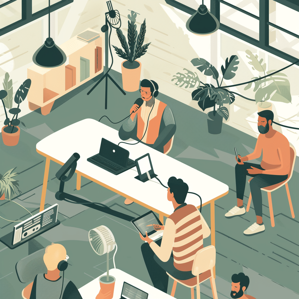 Professional conducting a live podcast interview