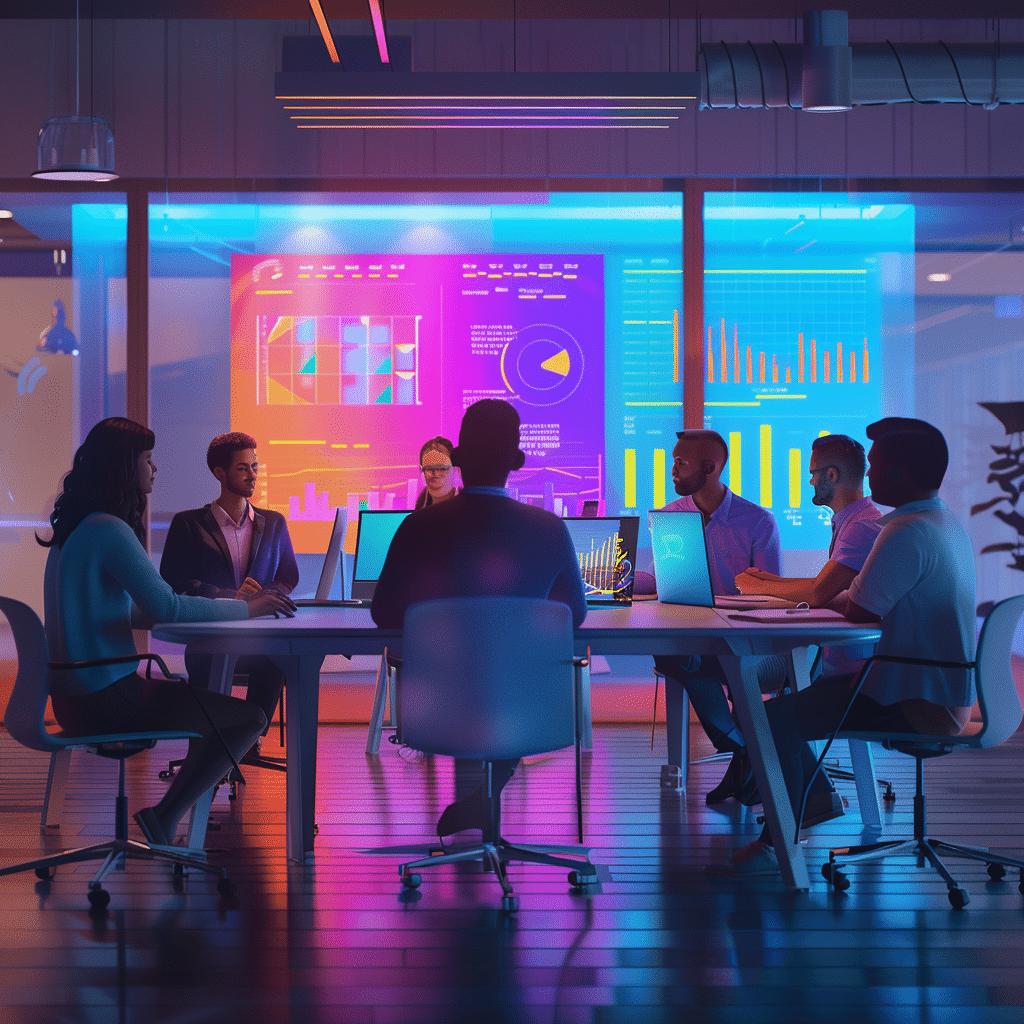 Diverse team planning podcast strategies with B2B guests