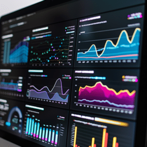 A screen displaying podcast analytics, highlighting the analytical side of B2B podcast production.
