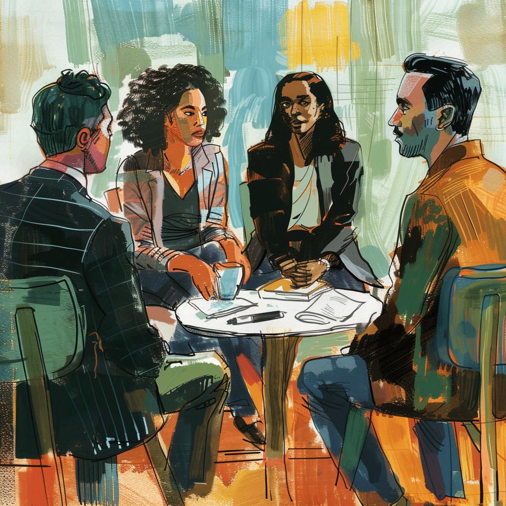 Journalist interviewing diverse individuals for engaging podcast content.