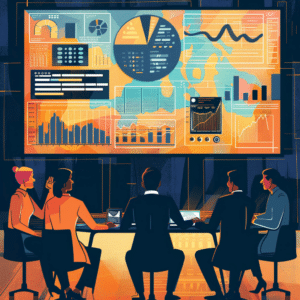 team of professionals analyzing data charts and graphs on multiple computer screens, indicative of the meticulous research behind successful podcast production.