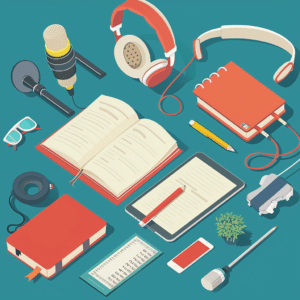 Podcast host recording an educational session with detailed preparation visible, demonstrating content value.