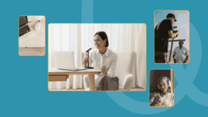 Image collage used on blog titled Elevate Your Brand Storytelling with Podcasts [Guide + Examples]