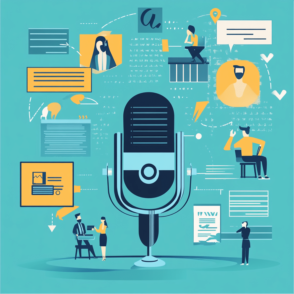 Infographic illustrating the repurposing of podcast content into multiple formats for a podcast content strategy.