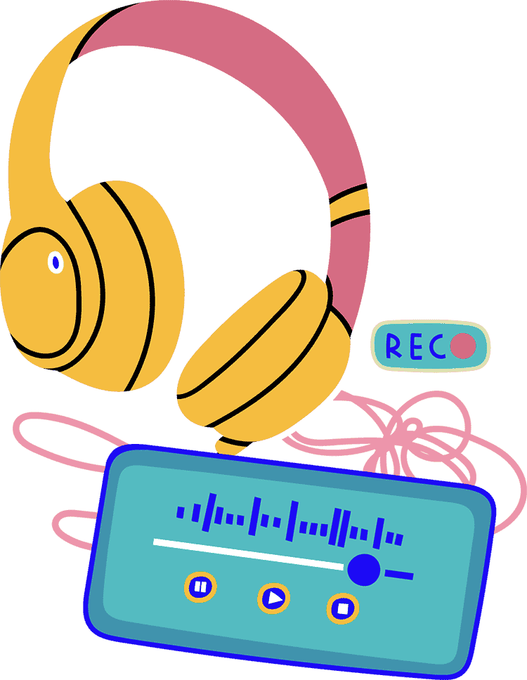 illustration of headphones with a podcast player