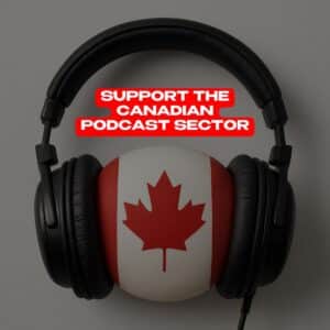 Image of headphones over Canadian flag, used on blog about podcast letter to Ottawa government
